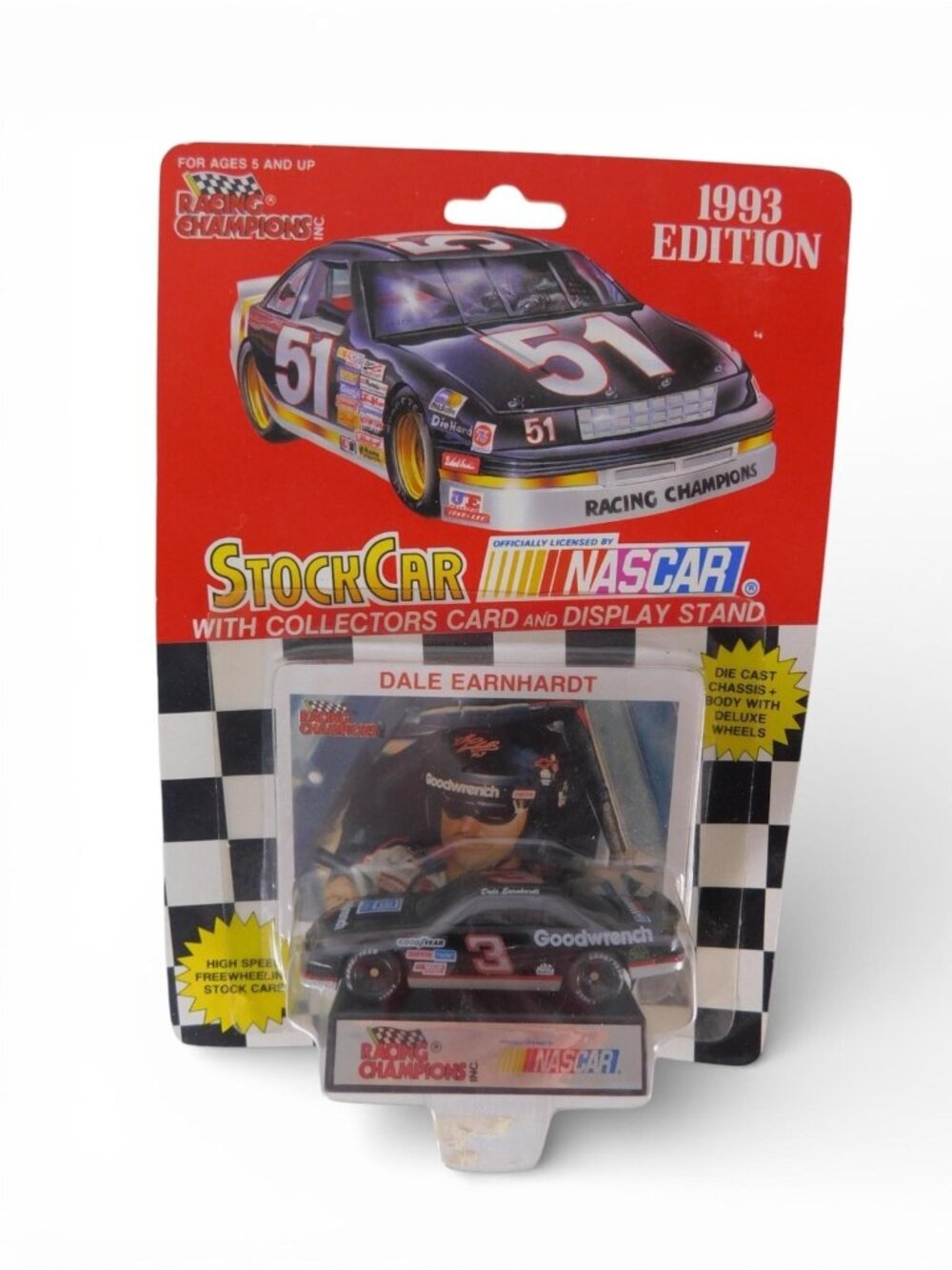 Vintage 1993 Racing Champions Dale Earnhardt Diecast Black Stock Car With Stand